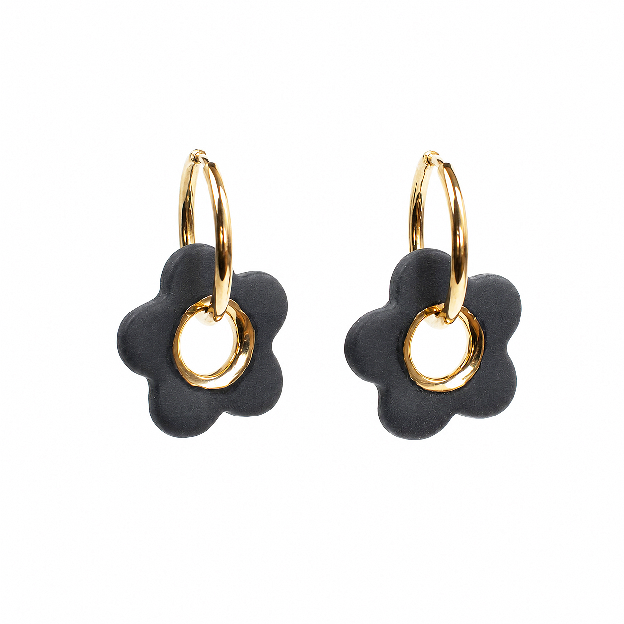 Porceliano auskarai Flower power black - Image 2