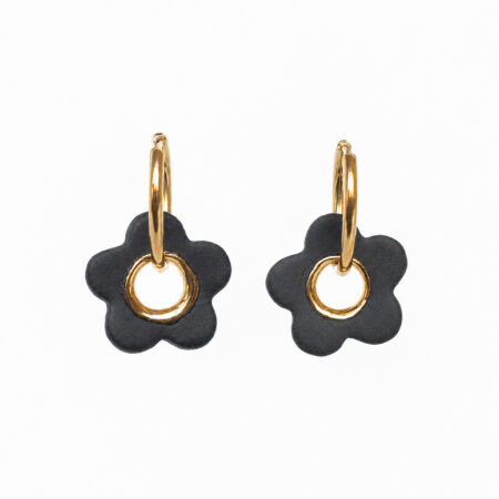 Porceliano auskarai Flower power black