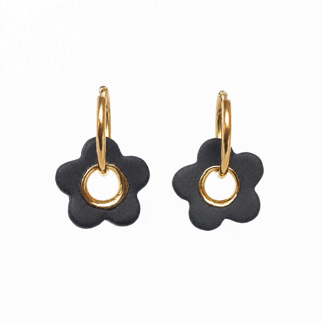 Porceliano auskarai Flower power black