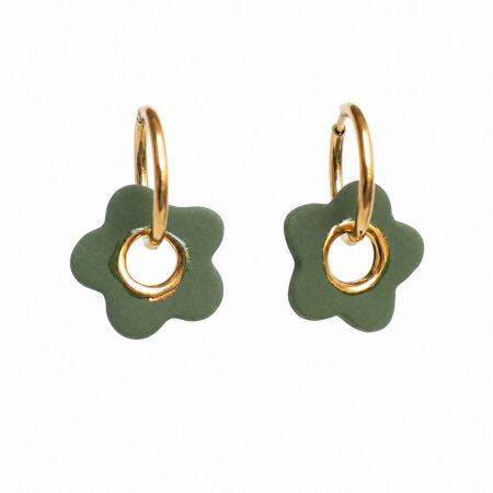 Porceliano auskarai Flower power green